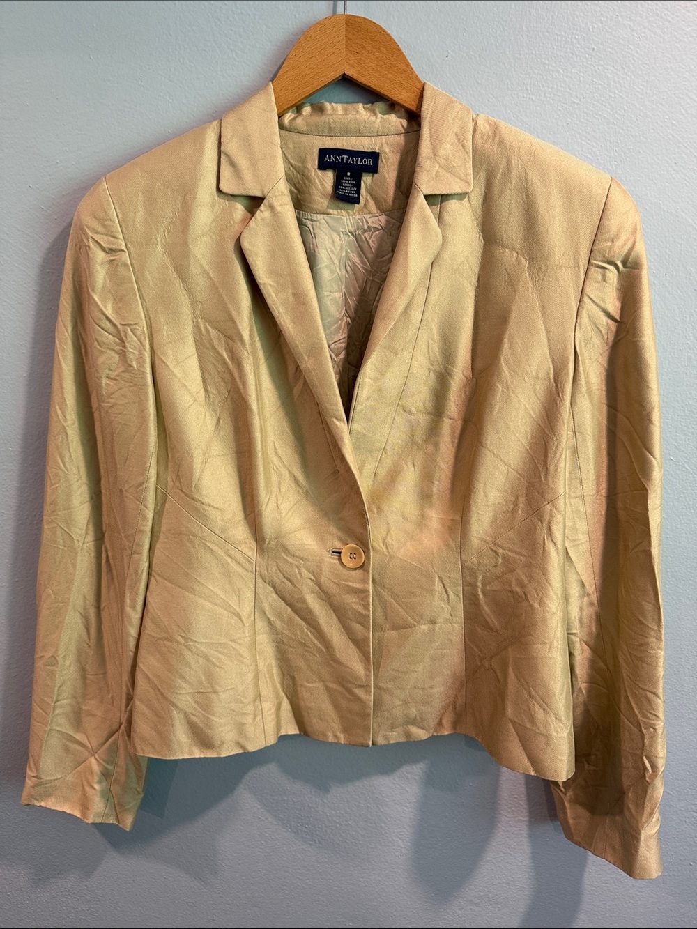 Vintage Ann Taylor Light Cream/Tan Single-Button Notch Lapel Blazer